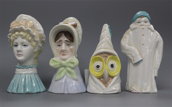Four Royal Worcester porcelain candle snuffers tallest 9cm